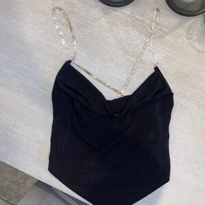 Diamond rhinestone draped tank top